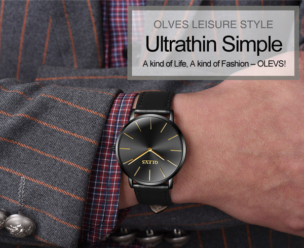 Ultrathin Design Waterproof Watch For Women and Men Leather Band
