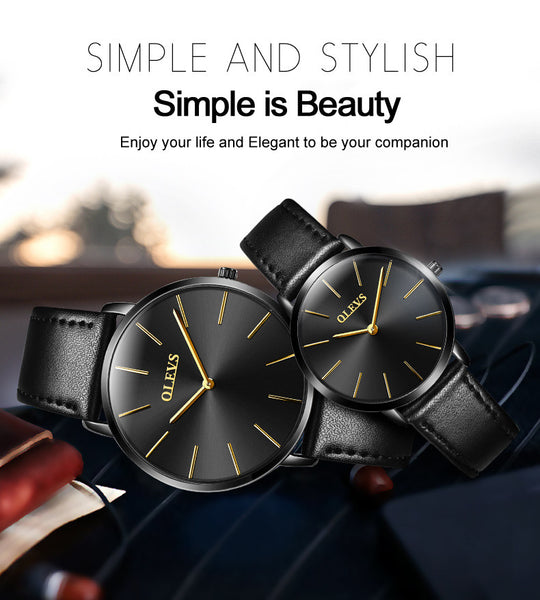 Ultrathin Design Waterproof Watch For Women and Men Leather Band