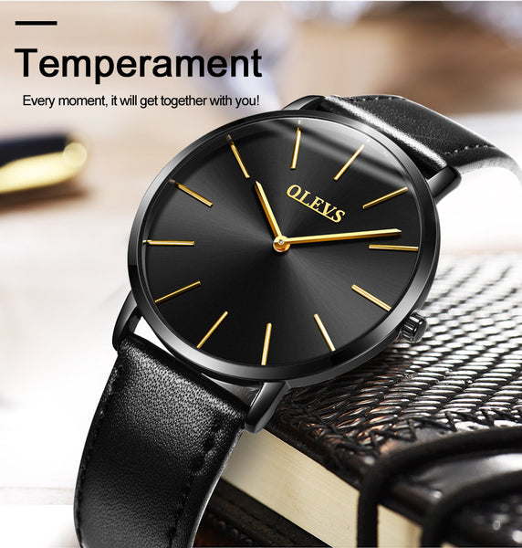 Ultrathin Design Waterproof Watch For Women and Men Leather Band