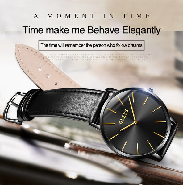 Ultrathin Design Waterproof Watch For Women and Men Leather Band