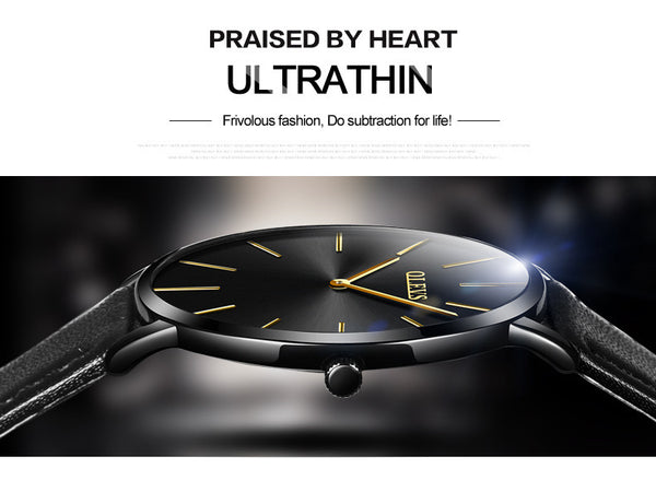 Ultrathin Design Waterproof Watch For Women and Men Leather Band