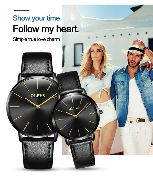 Ultrathin Design Waterproof Watch For Women and Men Leather Band