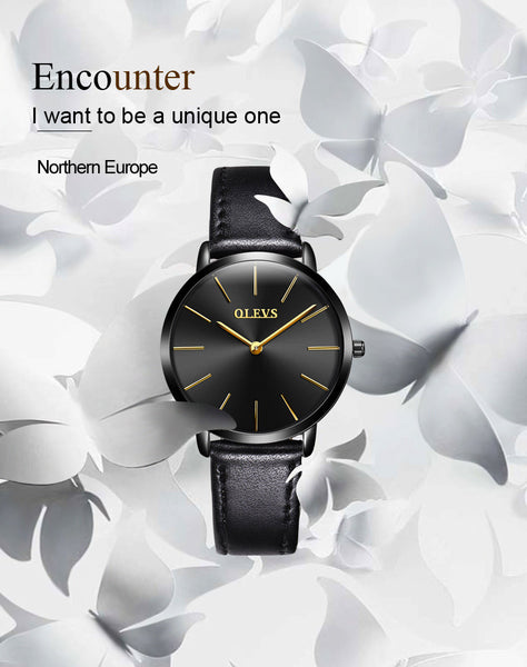 Ultrathin Design Waterproof Watch For Women and Men Leather Band