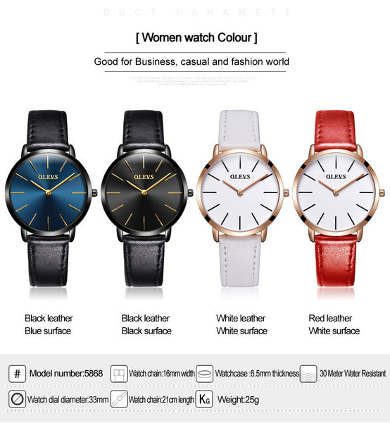 Ultrathin Design Waterproof Watch For Women and Men Leather Band